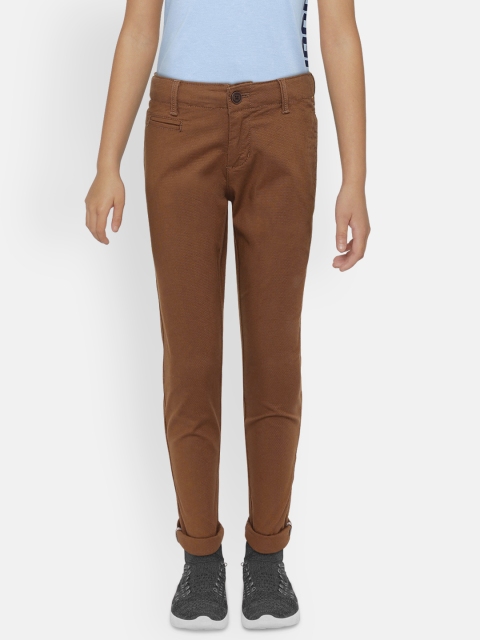 

Indian Terrain Boys Rust Brown Regular Fit Self Design Trousers