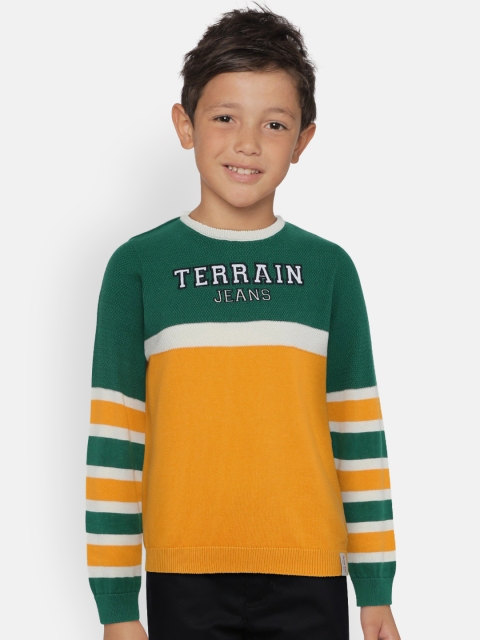 

Indian Terrain Boys Green & Yellow Colourblocked Sweater