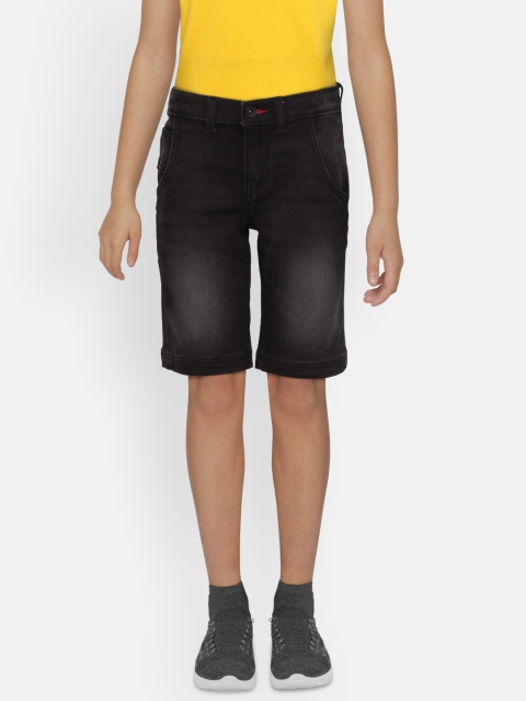 

Indian Terrain Boys Charcoal Grey Washed Regular Fit Denim Shorts, Black