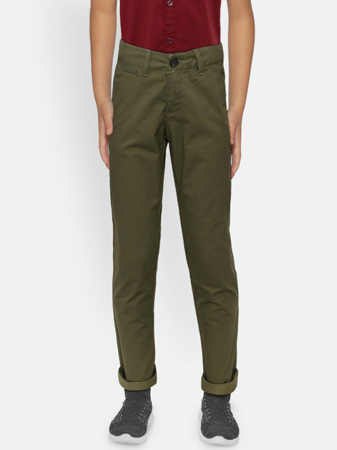 

Indian Terrain Boys Olive Green Regular Fit Solid Trousers