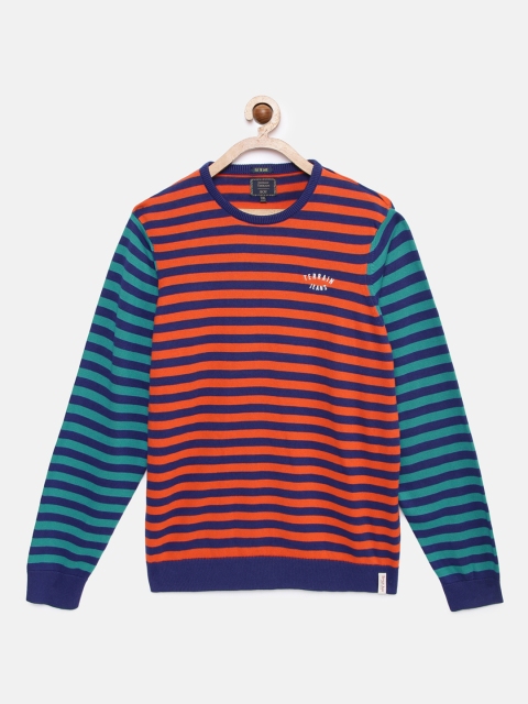 

Indian Terrain Boys Orange & Blue Striped Pullover Sweater