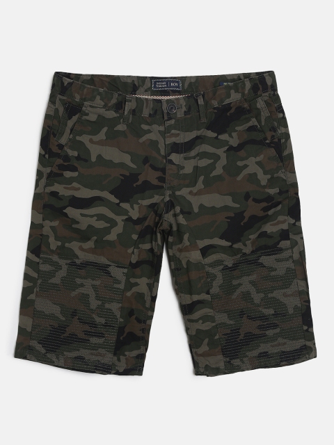 

Indian Terrain Boys Olive Green & Black Camouflage Printed Regular Fit Regular Shorts