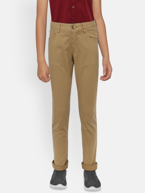 

Indian Terrain Boys Khaki Brown Regular Fit Solid Trousers