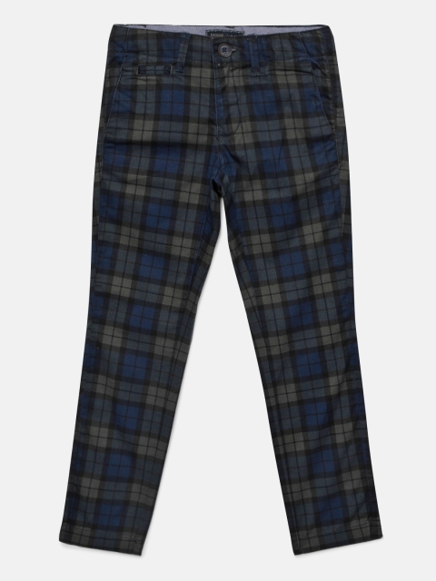 

Indian Terrain Boys Blue & Grey Checked Regular Trousers