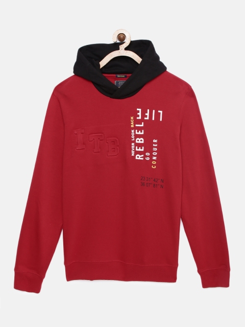 

Indian Terrain Boys Red Printed Hooded Sweatshirt