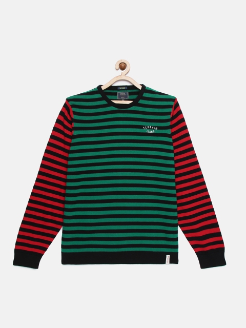 

Indian Terrain Boys Green And Black Striped Pullover Sweater