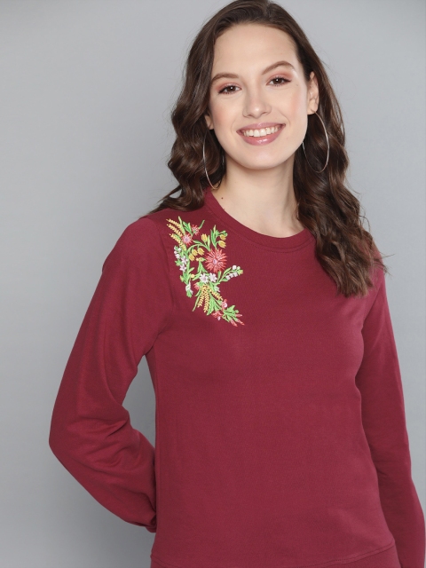 

Mast & Harbour Women Maroon Embroidered Detail Sweatshirt