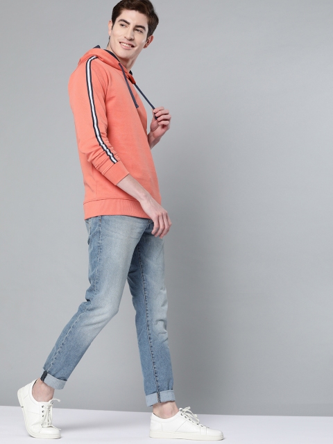 

Mast & Harbour Men Peach-Coloured Solid Hooded Sweatshirt