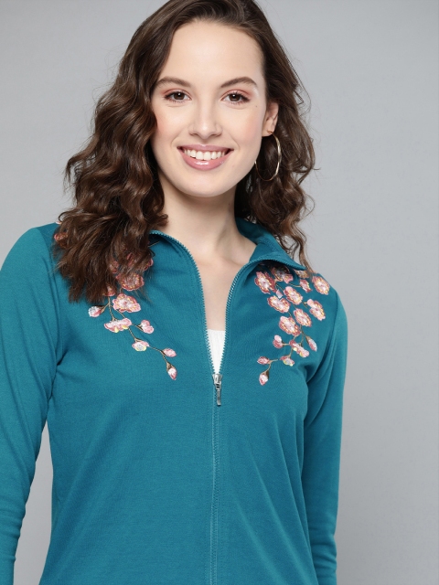 

Mast & Harbour Women Blue & Pink Embroidered Sweatshirt