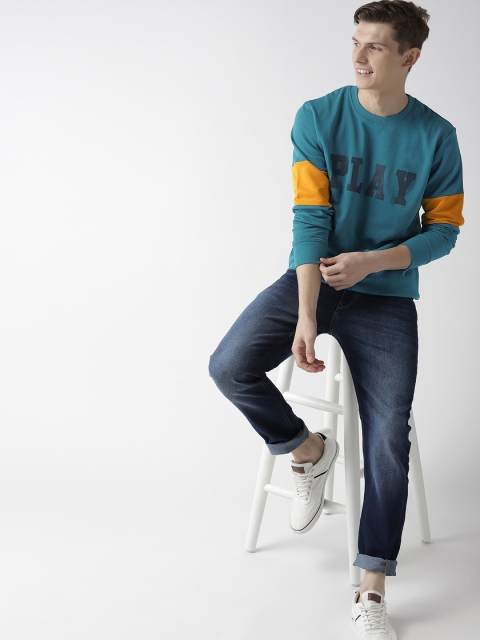 

Mast & Harbour Men Teal Blue Printed Sweatshirt