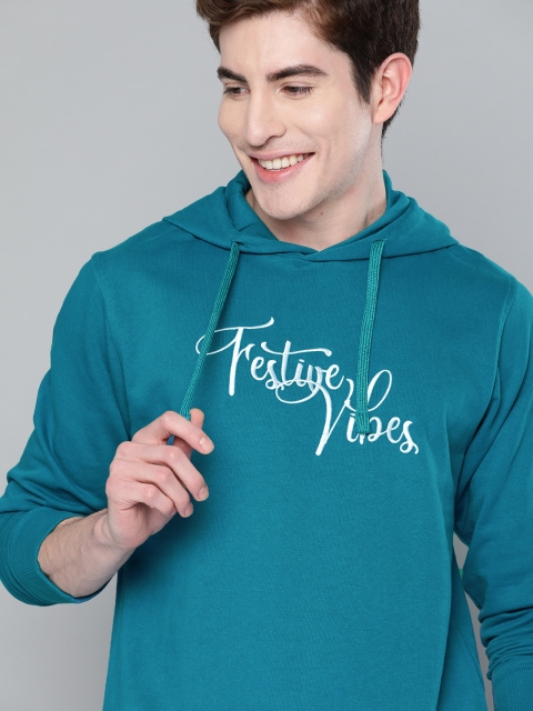 

Mast & Harbour Men Blue & White Embroidered Detail Hooded Sweatshirt