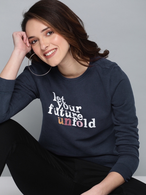 

Mast & Harbour Women Navy Blue Printed Sweatshirt