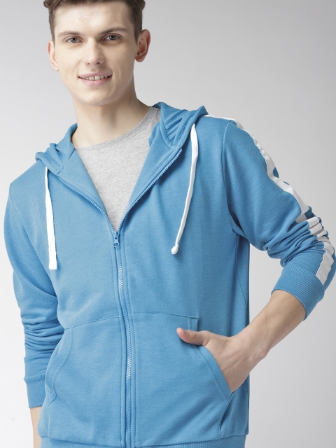

Mast & Harbour Men Blue Solid Hooded Sweatshirt