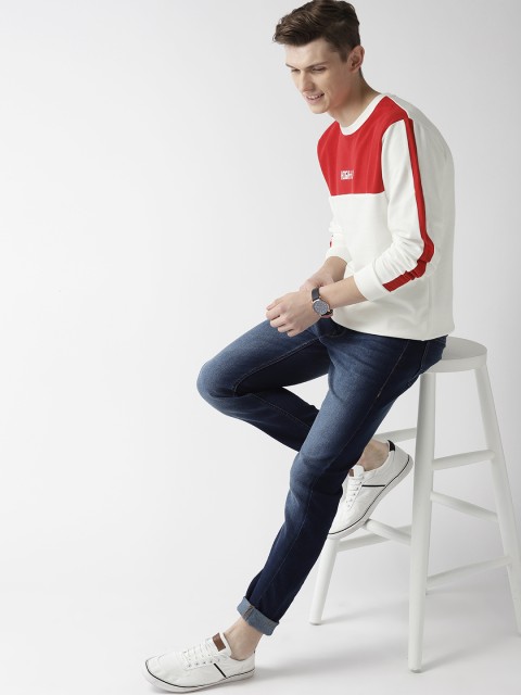 

Mast & Harbour Men White & Red Colourblocked Sweatshirt