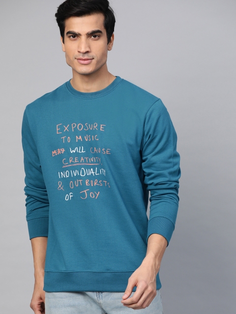 

Mast & Harbour Men Teal Blue Printed Sweatshirt