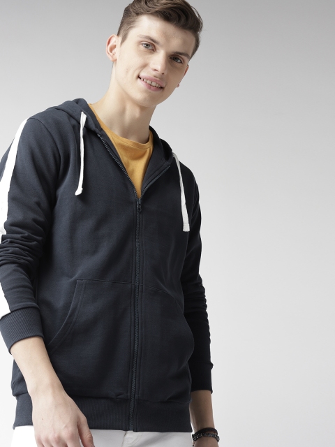 

Mast & Harbour Men Navy Blue Solid Hooded Sweatshirt