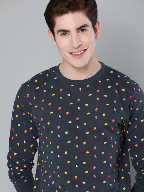 

Mast & Harbour Men Navy Blue & Yellow Printed Sweatshirt