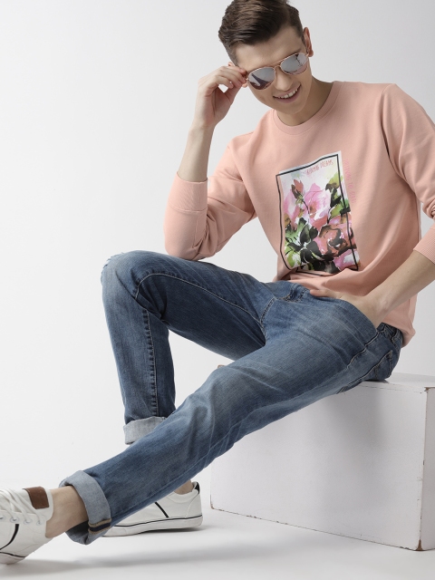 

Mast & Harbour Men Peach-Coloured Printed Sweatshirt