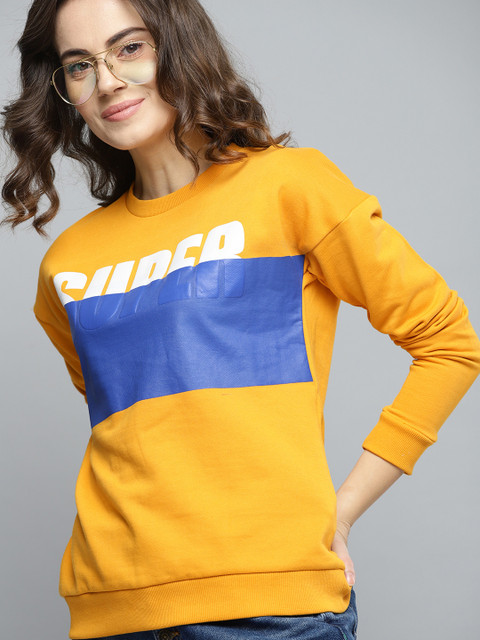 

Mast & Harbour Women Mustard Yellow Printed Sweatshirt