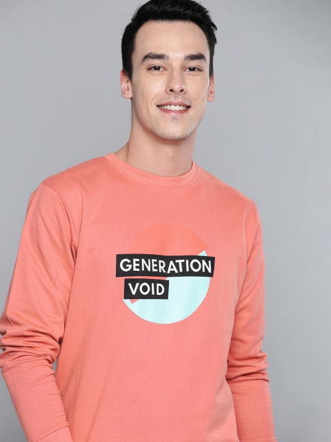 

Mast & Harbour Men Peach-Coloured & Blue Printed Sweatshirt