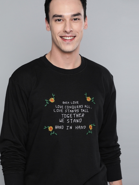 

Mast & Harbour Men Black & White Embroidered Sweatshirt