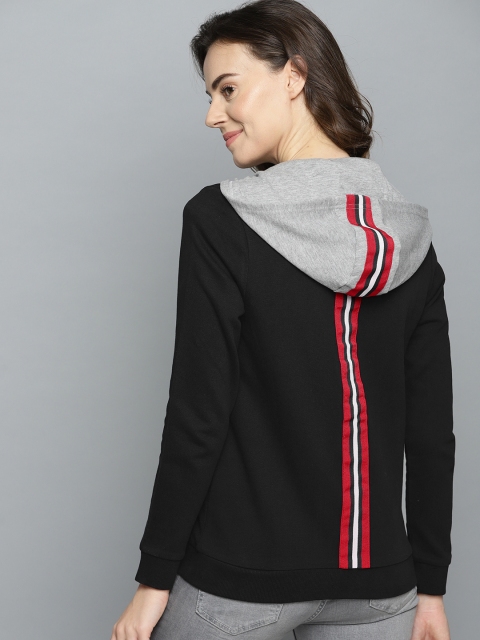 

Mast & Harbour Women Black Solid Hooded Sweatshirt