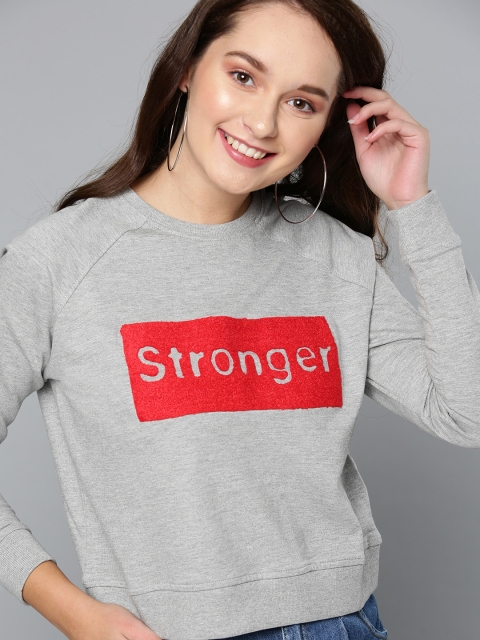 

Mast & Harbour Women Grey Melange Applique Detail Sweatshirt