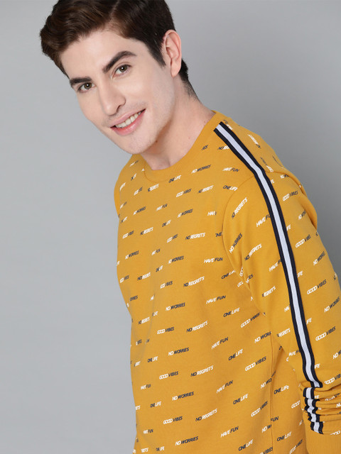 

Mast & Harbour Men Mustard Yellow & Navy Blue Printed Sweatshirt