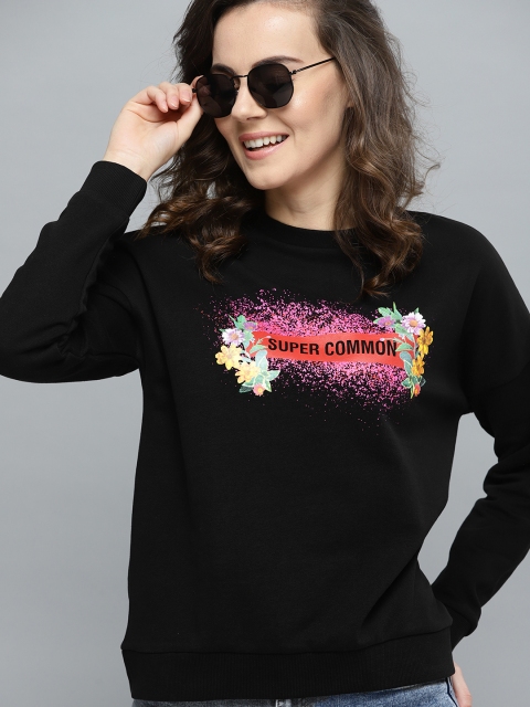 

Mast & Harbour Women Black & Pink Printed Sweatshirt