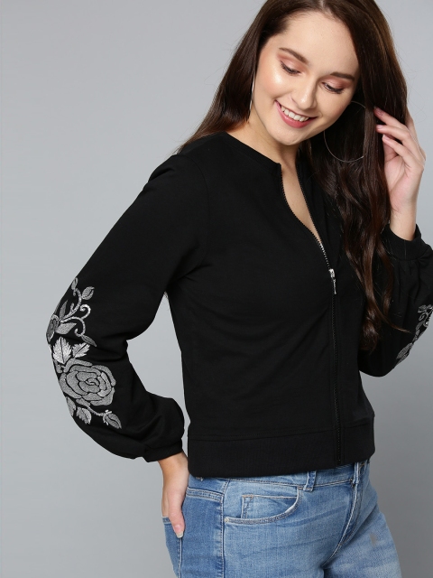 

Mast & Harbour Women Black Solid Sweatshirt