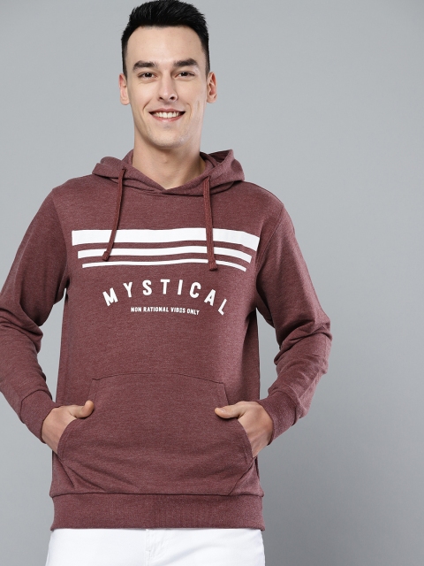 

Mast & Harbour Men Mauve Printed Hooded Sweatshirt