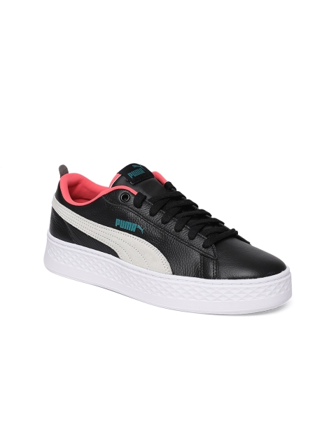 

Puma Women Black Smash Platform Leather SoftFoam+ Sneakers