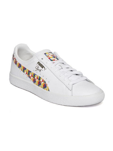 

Puma Unisex White Clyde Graffiti Printed Leather Sneakers