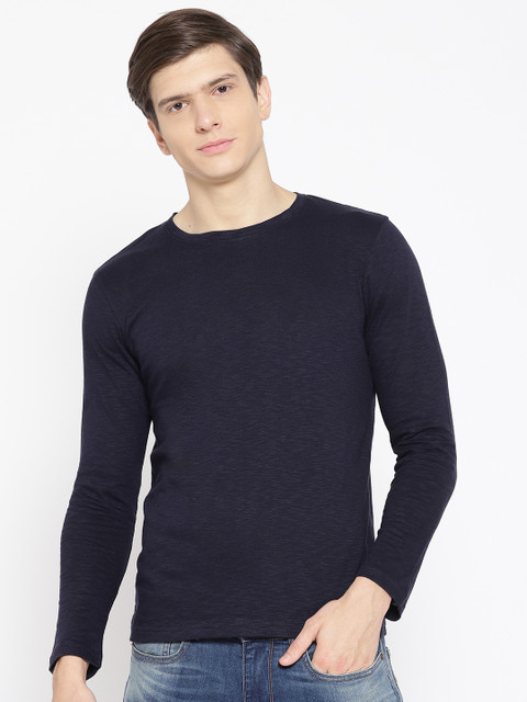 

HARBORNBAY Men Navy Blue Solid Round Neck T-shirt