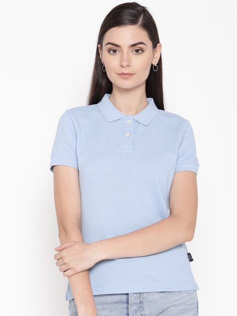 

HARBORNBAY Women Blue Solid Polo Collar T-shirt