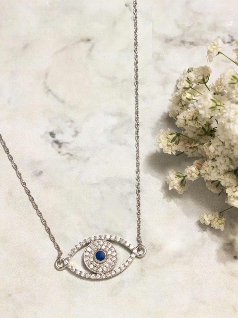 

Pipa Bella Silver Plated CZ Studded Safiya Evil Eye Necklace