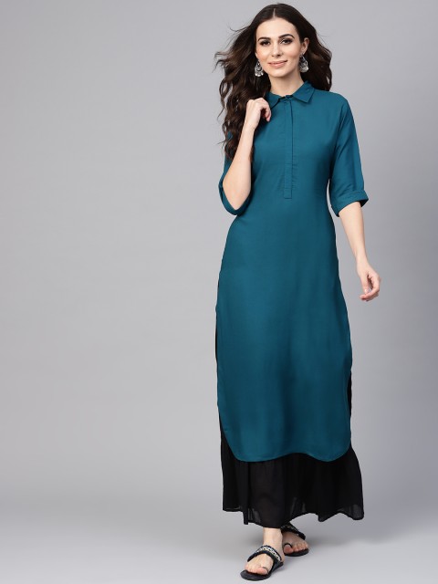 

Libas Women Blue Solid Pathani Kurta, Teal