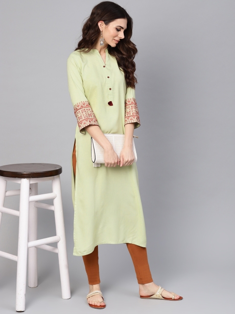 

Libas Women Green Solid Straight Kurta