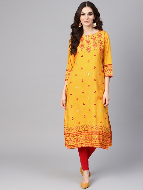 

Libas Women Yellow & Red Printed Straight Kurta