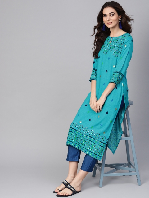 

Libas Women Blue Printed Straight Kurta