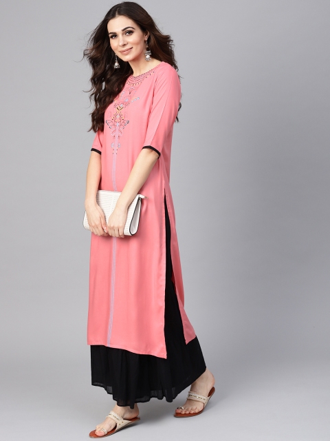 

Libas Women Pink Printed Straight Kurta