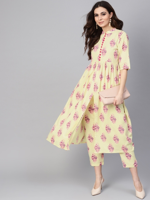 

Libas Women Yellow & Pink Printed Kurta with Trousers