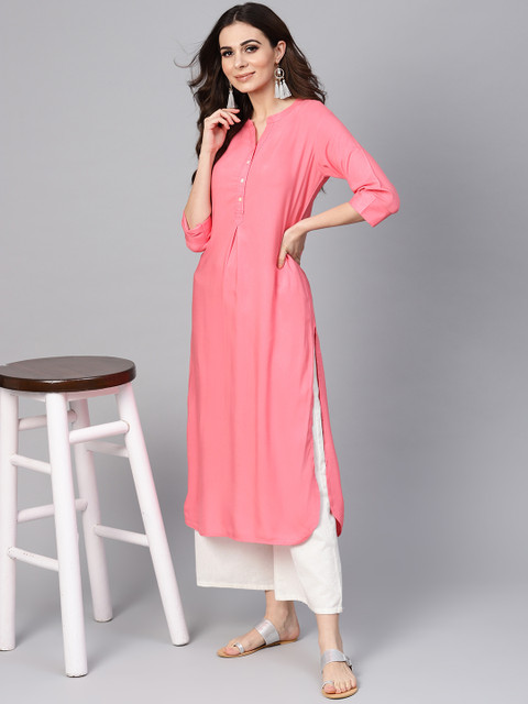 

Libas Women Pink Solid Straight Kurta
