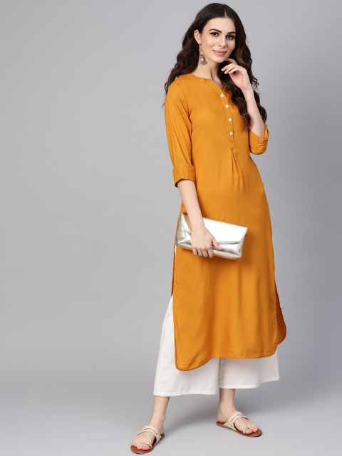 

Libas Women Mustard Yellow Solid Straight Kurta