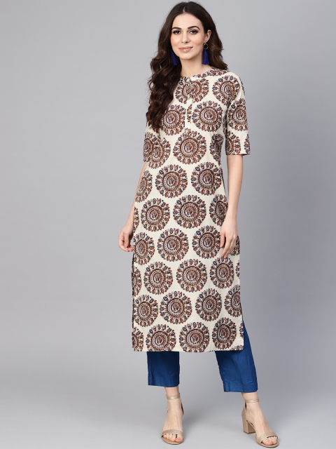 

Libas Women Beige & Red Printed Straight Kurta