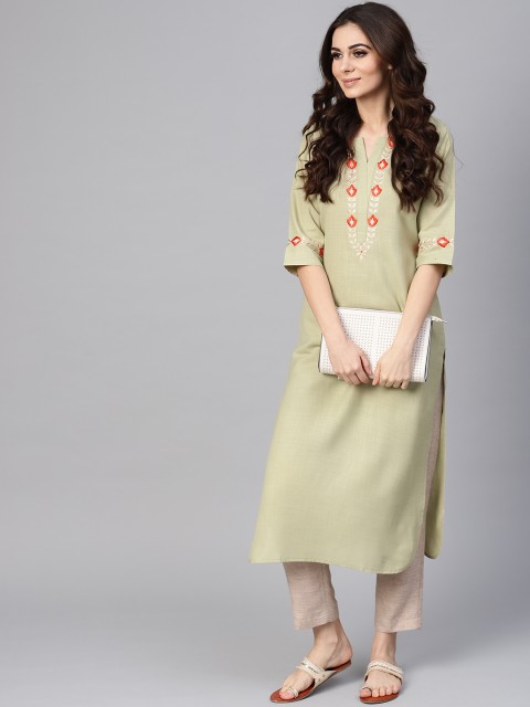 

Libas Women Green Yoke Design Straight Kurta