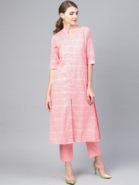 

Libas Women Pink & Golden Printed Kurta with Trousers