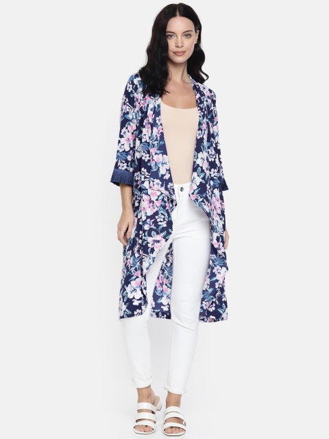 

Akiva Women Navy & White Printed Waterfall Shrug, Navy blue