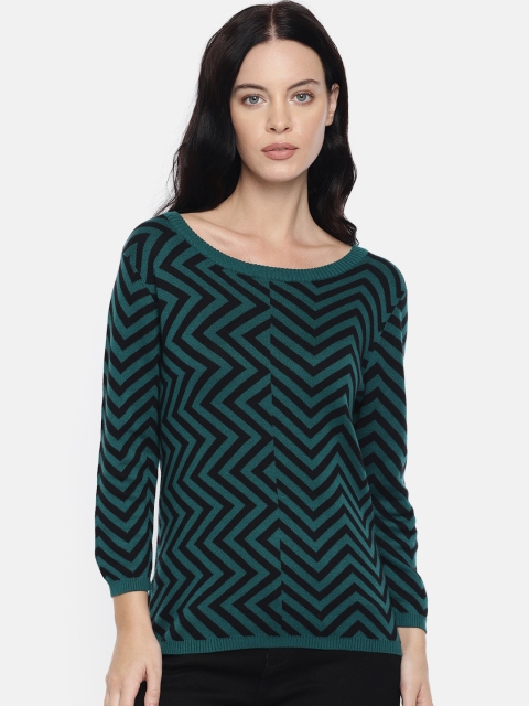 

Akiva Women Teal Green & Black Self Design Lightweight Sweater