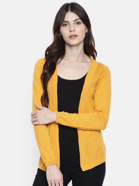 

Akiva Women Mustard Yellow Solid Open Front Shrug